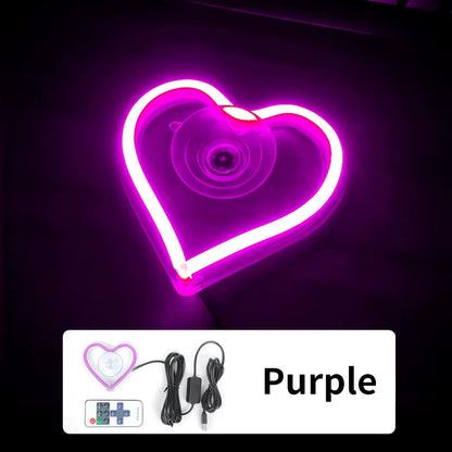 Window Neon Lights, Triangular Windows, Heart-Shaped Lights, Illuminated Heart-Shaped Decorations, Car Interface, Wireless Remot